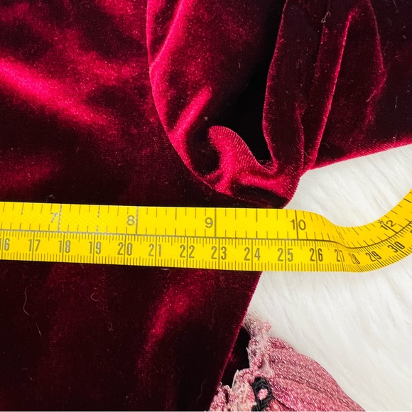 Pastourelle by Pippa & Julie Burgundy Velvet Dress with Shimmer Ruffles - Picture 10 of 11